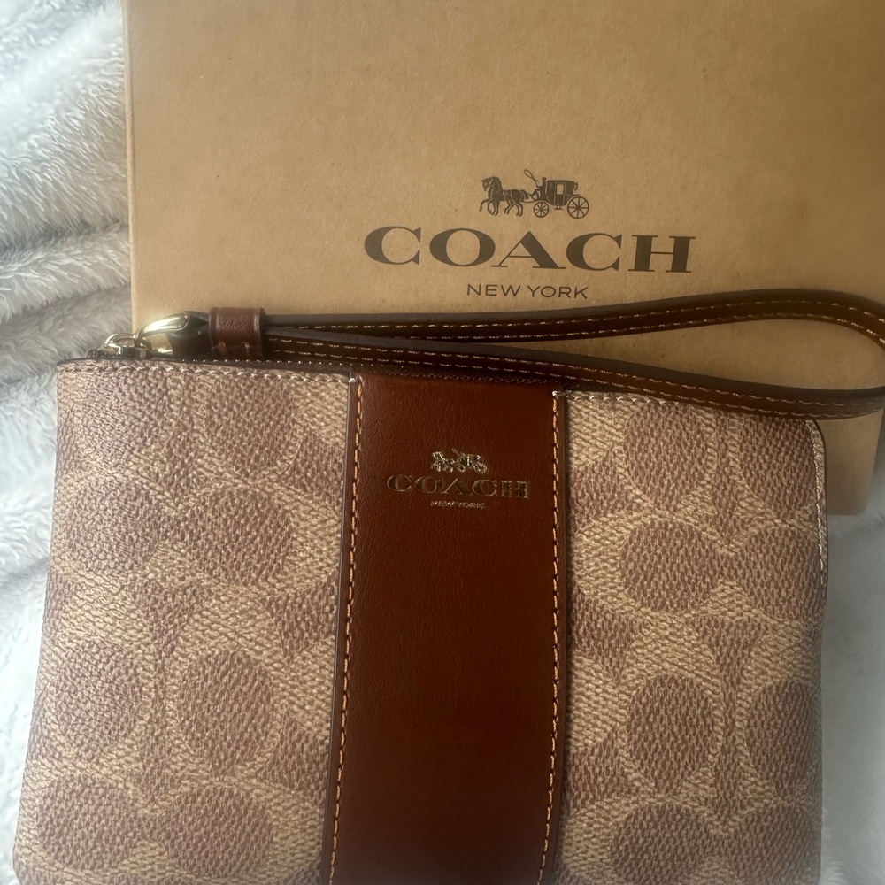 Coach Brown and Tan Signature Pouch